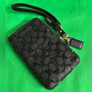 NWOT Coach Black Sequin Small Cell Phone Wristlet with Gold Tone Hardware